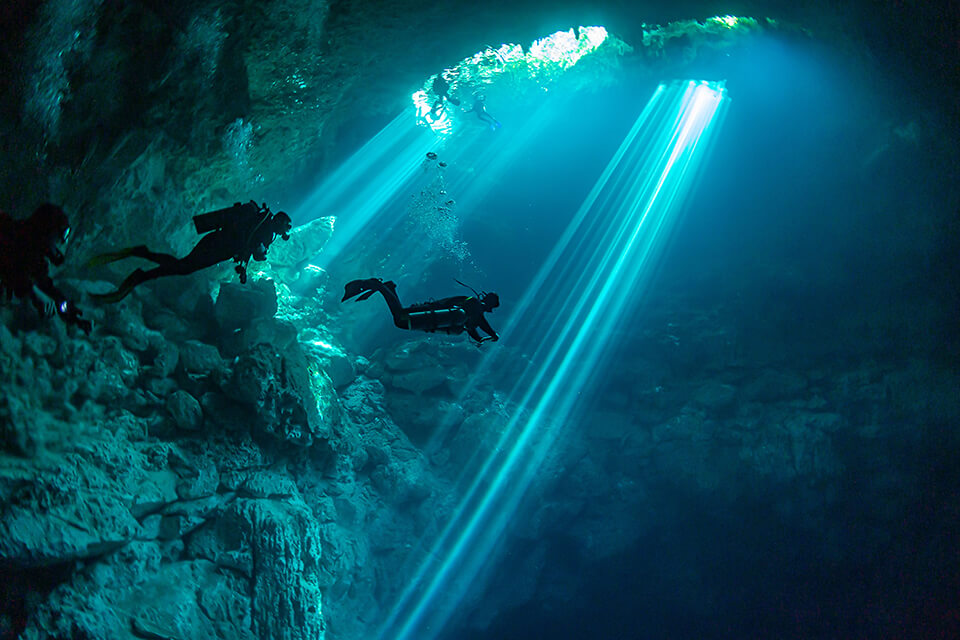 Underground water caverns studying karst.